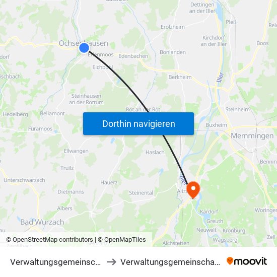 Verwaltungsgemeinschaft Ochsenhausen to Verwaltungsgemeinschaft Leutkirch Im Allgäu map