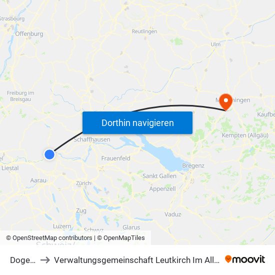 Dogern to Verwaltungsgemeinschaft Leutkirch Im Allgäu map