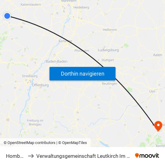 Homburg to Verwaltungsgemeinschaft Leutkirch Im Allgäu map