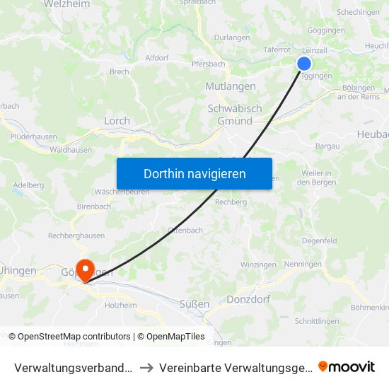 Verwaltungsverband Leintal-Frickenhofer Höhe to Vereinbarte Verwaltungsgemeinschaft Der Stadt Göppingen map