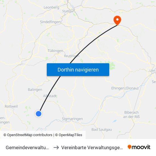 Gemeindeverwaltungsverband Meßstetten to Vereinbarte Verwaltungsgemeinschaft Der Stadt Göppingen map