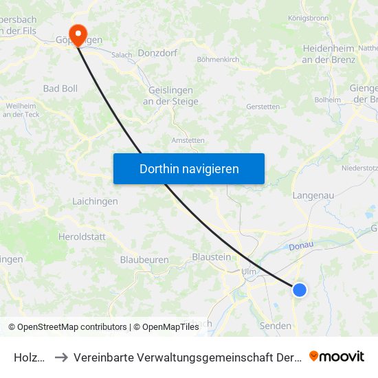 Holzheim to Vereinbarte Verwaltungsgemeinschaft Der Stadt Göppingen map