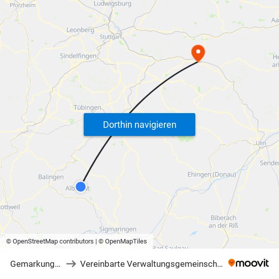 Gemarkung Tailfingen to Vereinbarte Verwaltungsgemeinschaft Der Stadt Göppingen map