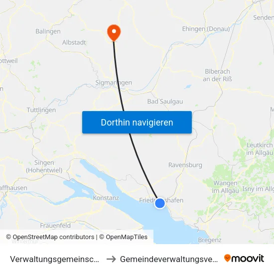 Verwaltungsgemeinschaft Friedrichshafen to Gemeindeverwaltungsverband Gammertingen map