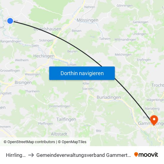 Hirrlingen to Gemeindeverwaltungsverband Gammertingen map