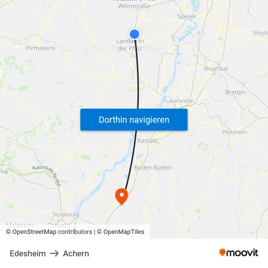 Edesheim to Achern map