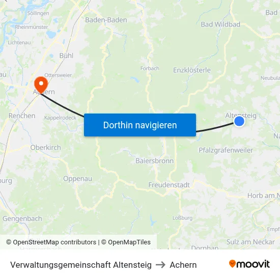 Verwaltungsgemeinschaft Altensteig to Achern map