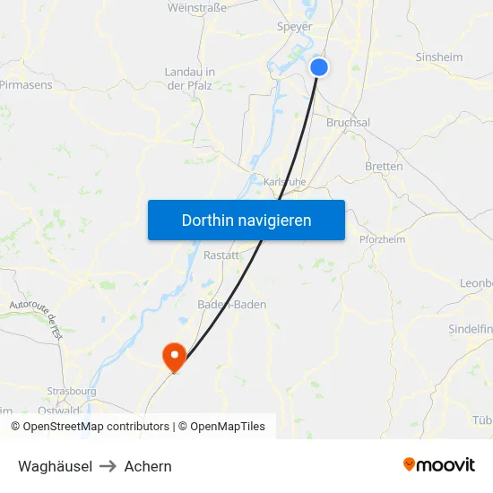 Waghäusel to Achern map