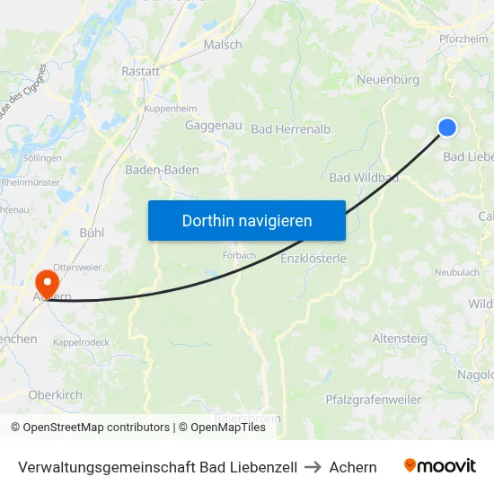 Verwaltungsgemeinschaft Bad Liebenzell to Achern map
