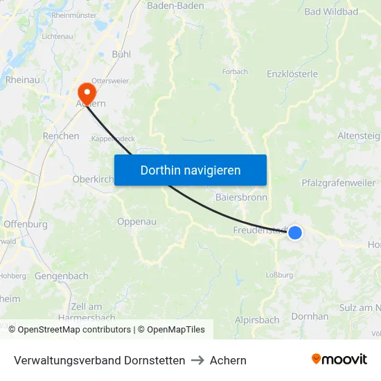 Verwaltungsverband Dornstetten to Achern map