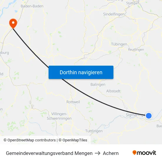 Gemeindeverwaltungsverband Mengen to Achern map