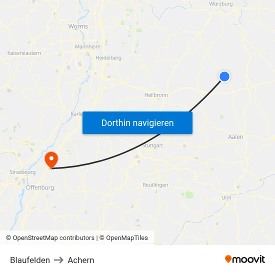 Blaufelden to Achern map