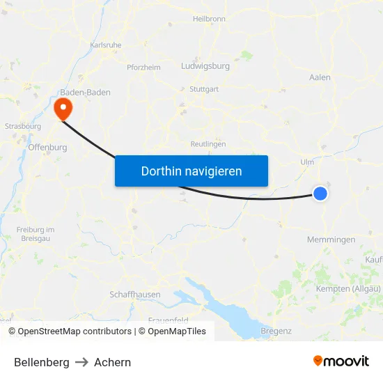 Bellenberg to Achern map