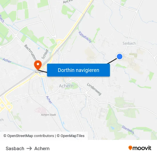 Sasbach to Achern map