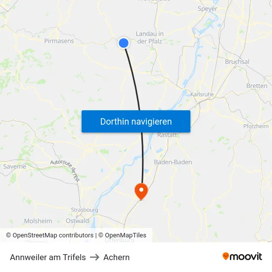 Annweiler am Trifels to Achern map