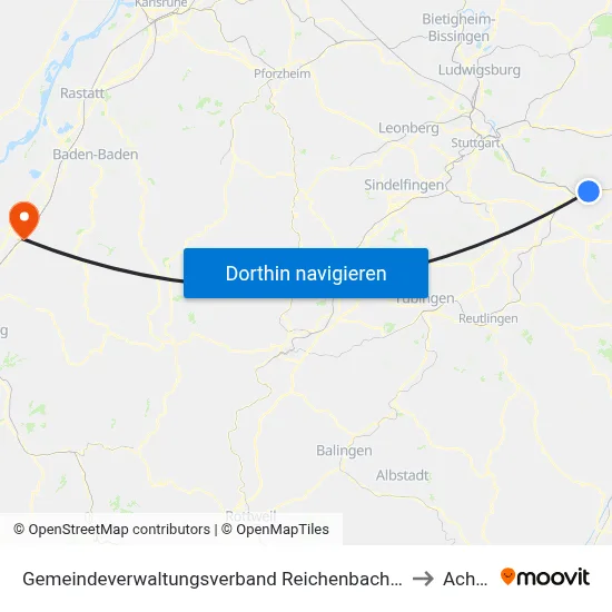 Gemeindeverwaltungsverband Reichenbach An Der Fils to Achern map