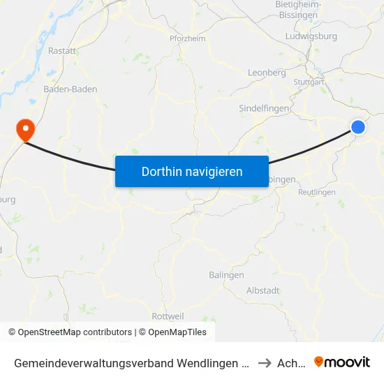 Gemeindeverwaltungsverband Wendlingen am Neckar to Achern map