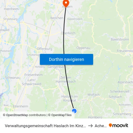 Verwaltungsgemeinschaft Haslach Im Kinzigtal to Achern map