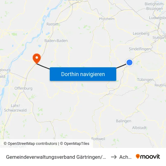 Gemeindeverwaltungsverband Gärtringen/Ehningen to Achern map