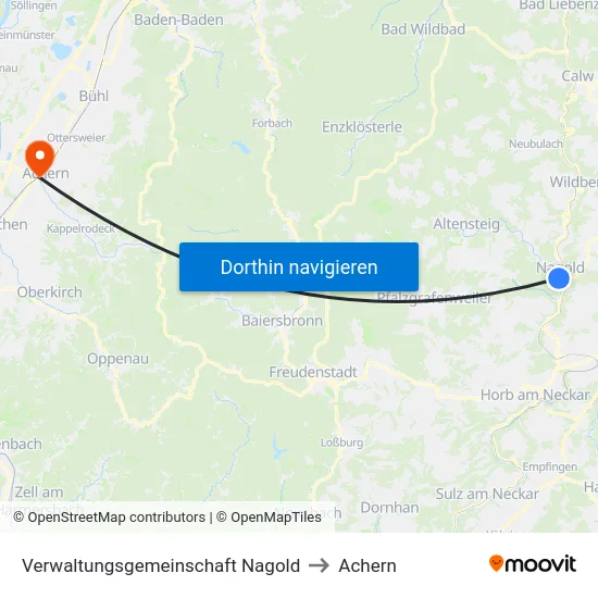 Verwaltungsgemeinschaft Nagold to Achern map