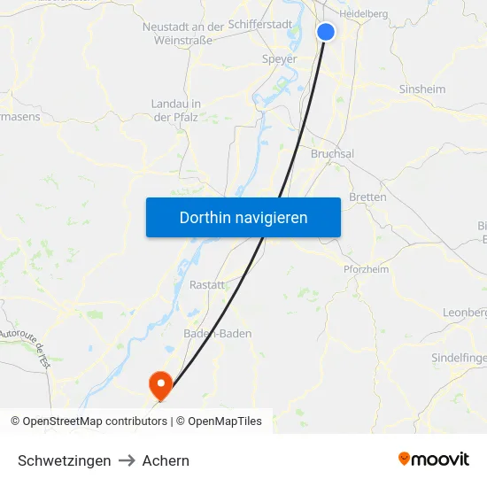 Schwetzingen to Achern map