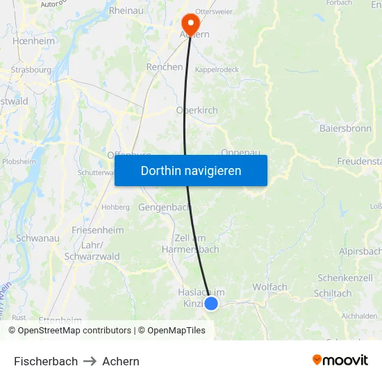 Fischerbach to Achern map