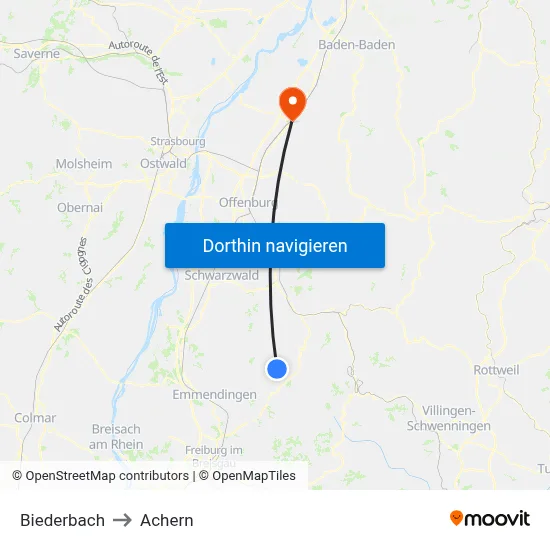 Biederbach to Achern map