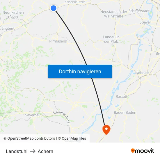 Landstuhl to Achern map