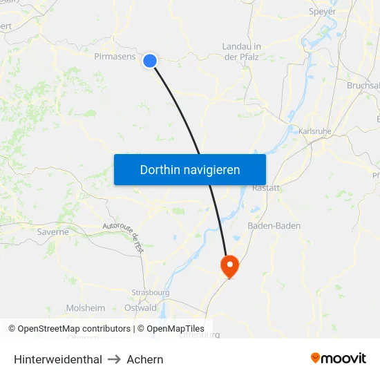 Hinterweidenthal to Achern map