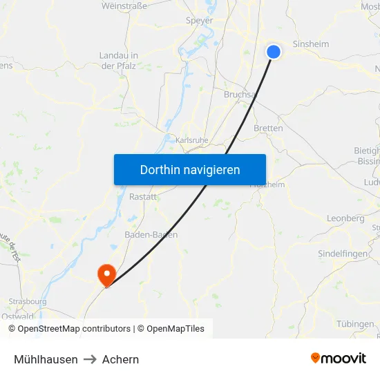 Mühlhausen to Achern map