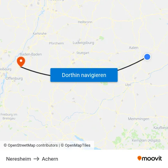 Neresheim to Achern map