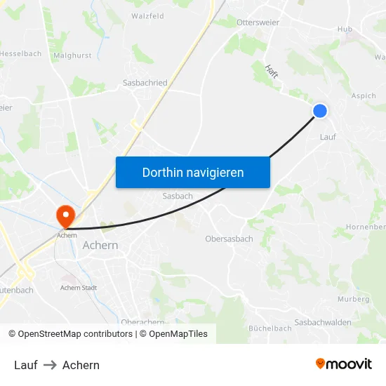 Lauf to Achern map