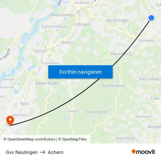 Gvv Neulingen to Achern map