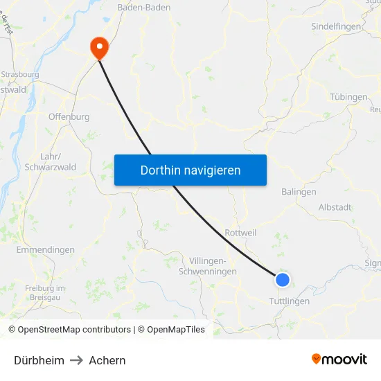 Dürbheim to Achern map