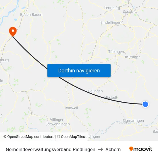Gemeindeverwaltungsverband Riedlingen to Achern map