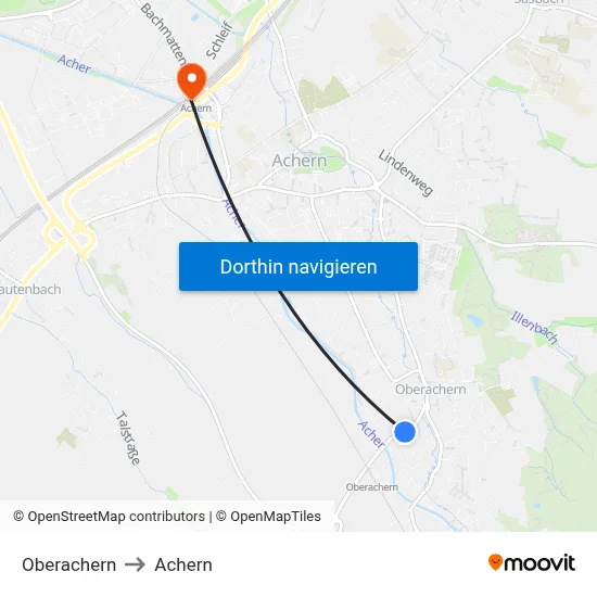 Oberachern to Achern map