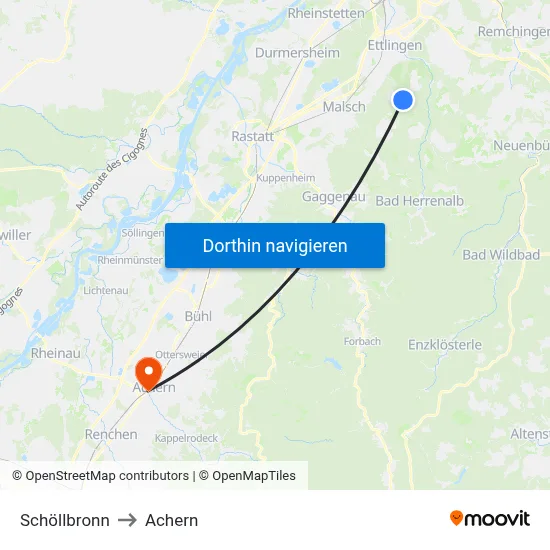 Schöllbronn to Achern map