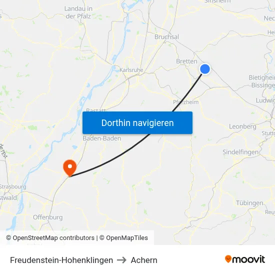 Freudenstein-Hohenklingen to Achern map