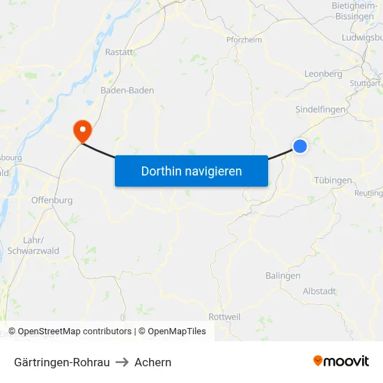 Gärtringen-Rohrau to Achern map