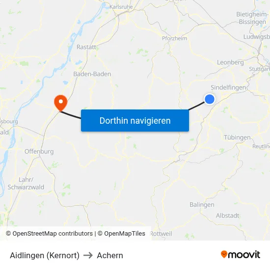 Aidlingen (Kernort) to Achern map