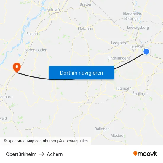 Obertürkheim to Achern map