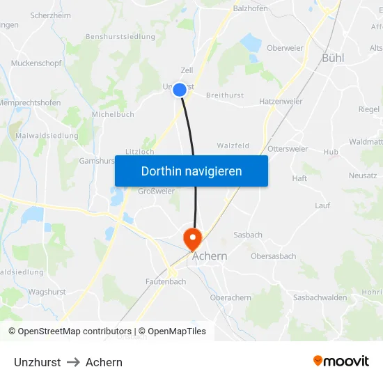 Unzhurst to Achern map