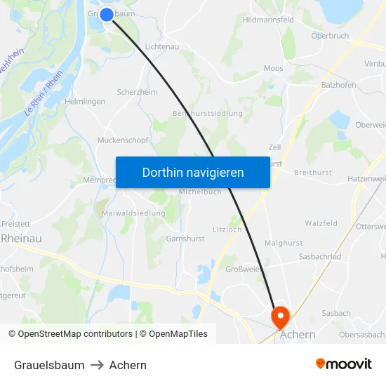 Grauelsbaum to Achern map