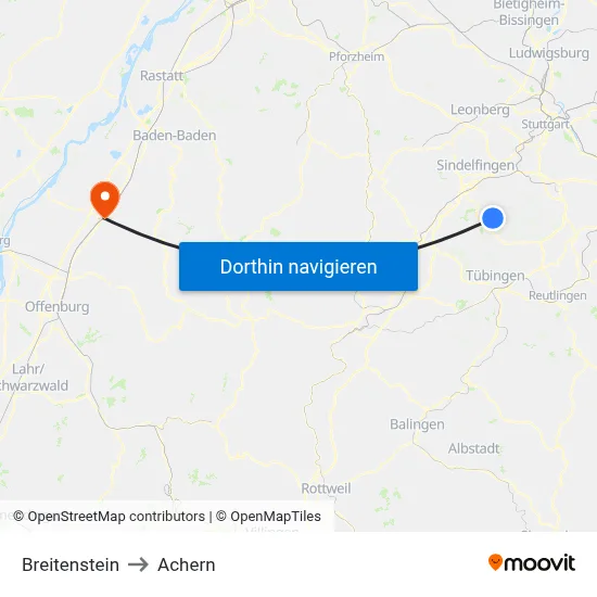 Breitenstein to Achern map