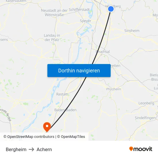 Bergheim to Achern map