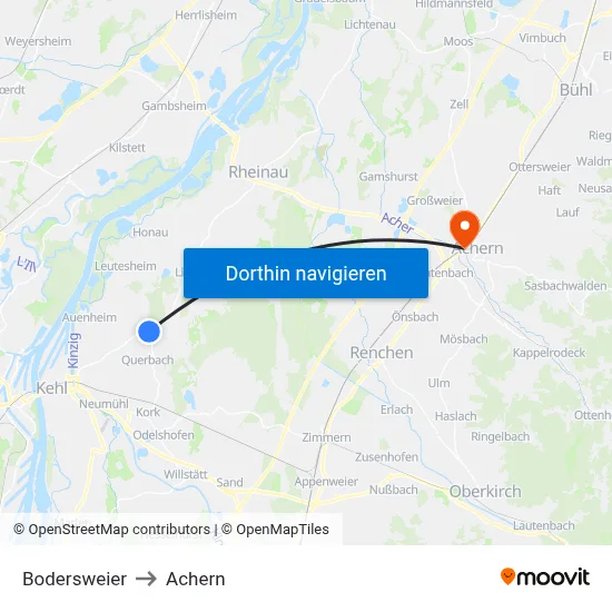 Bodersweier to Achern map