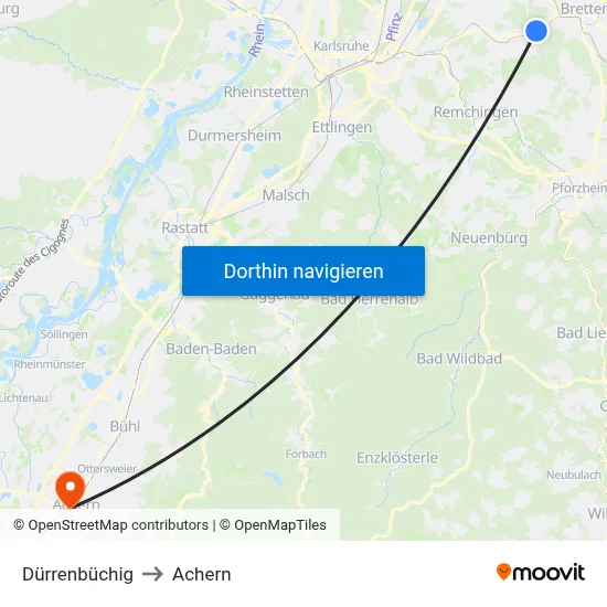 Dürrenbüchig to Achern map
