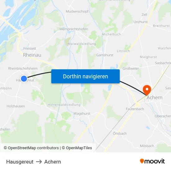 Hausgereut to Achern map