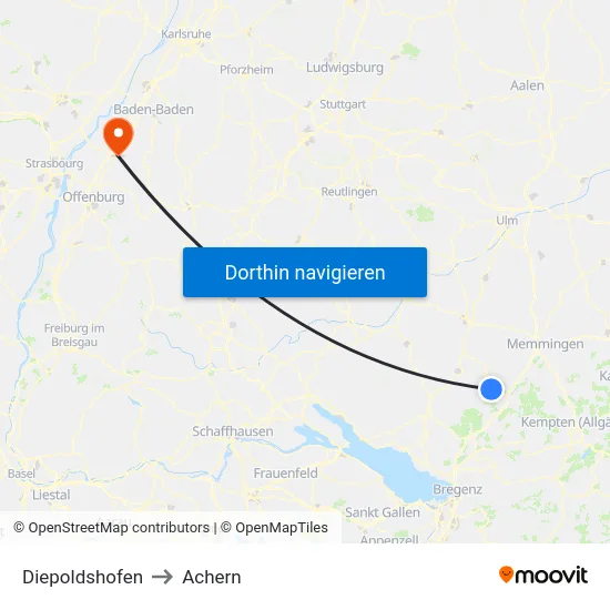 Diepoldshofen to Achern map