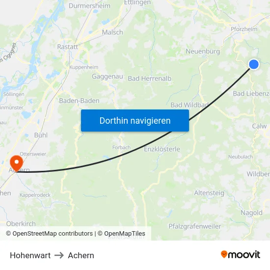 Hohenwart to Achern map